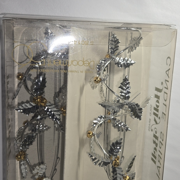 Candle Stick Holders Silver Leaves And Tiny Brass Jingle Bell Spirals NIB 6" - Picture 8 of 10